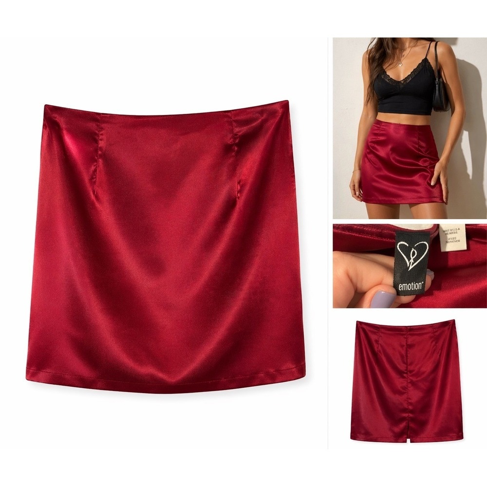 Windsor Red Satin Mini Skirt Bodycon High Waisted Back Zip Size M